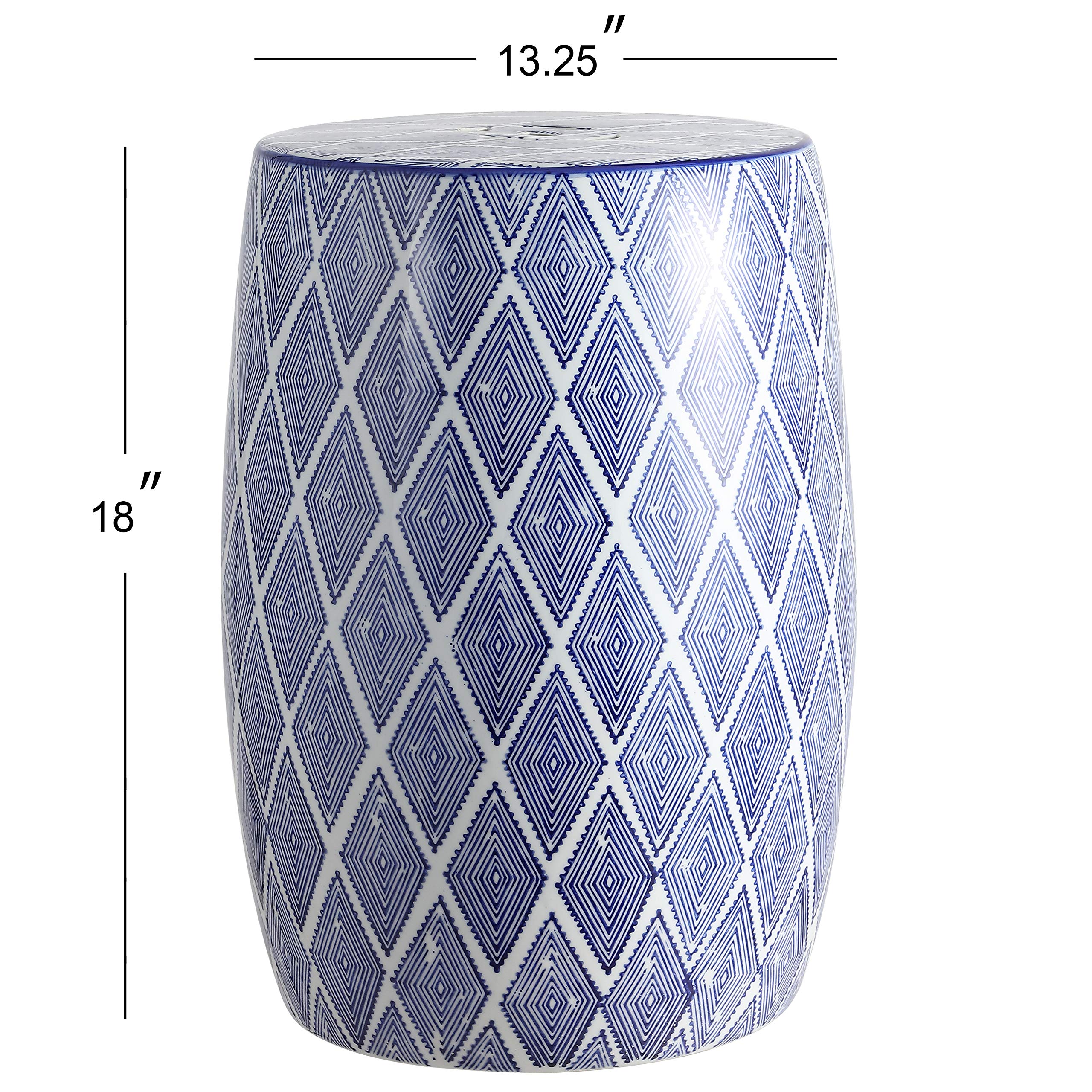 TBL1019A Moroccan Diamonds 18" Ceramic Drum Garden Stool, Coastal, Contemporary, Transitional,