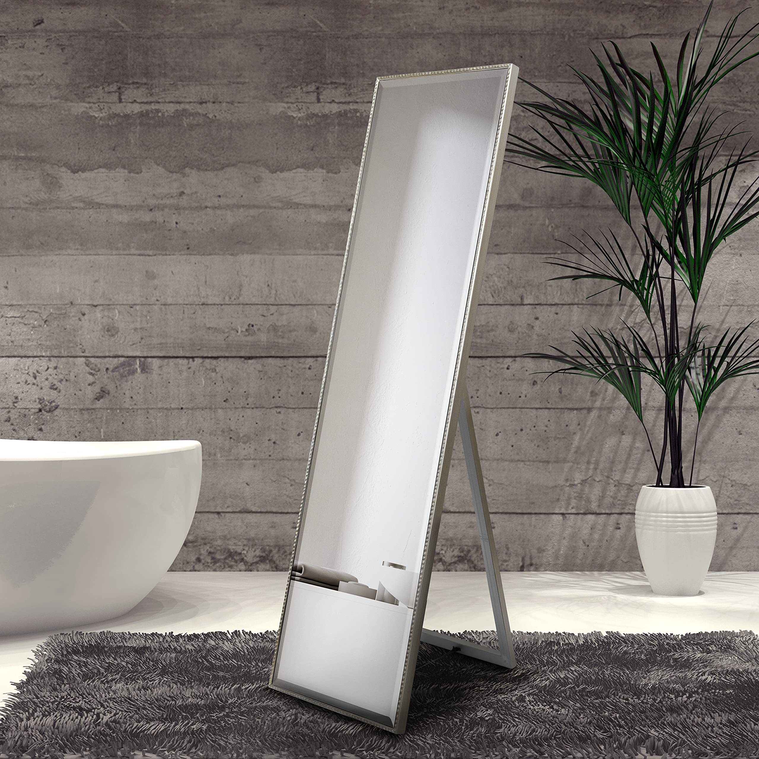 Empire Art Direct Traverse Modern Cheval, Floor Mirror Solid Wood Frame Covered with Beveled Clear MirrorPanel, 64" x 1.3" x 18"