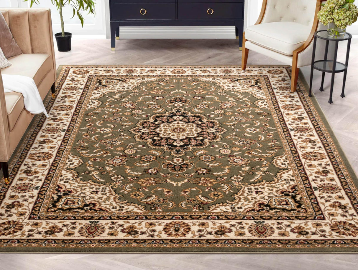 Well Woven Barclay Collection Medallion Kashan Green 9x12 Area Rug - for Living Room, Bedroom, and Dining Room