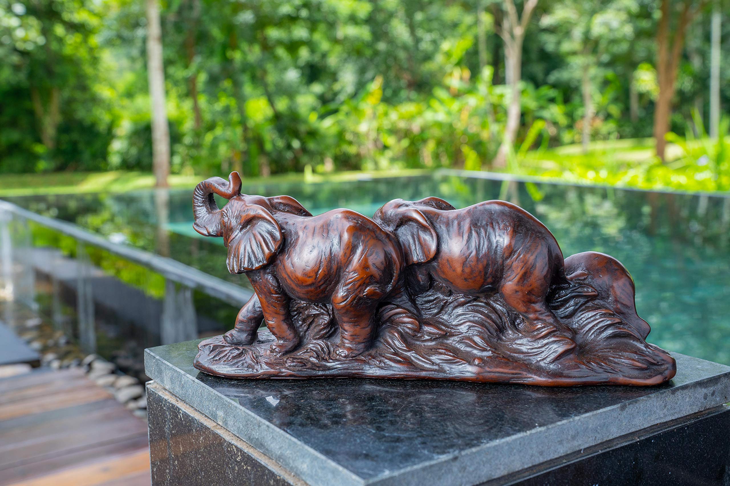 Resin Elephant Family Statue - Decorative Herd with Babies with Beautful Polished Bronze