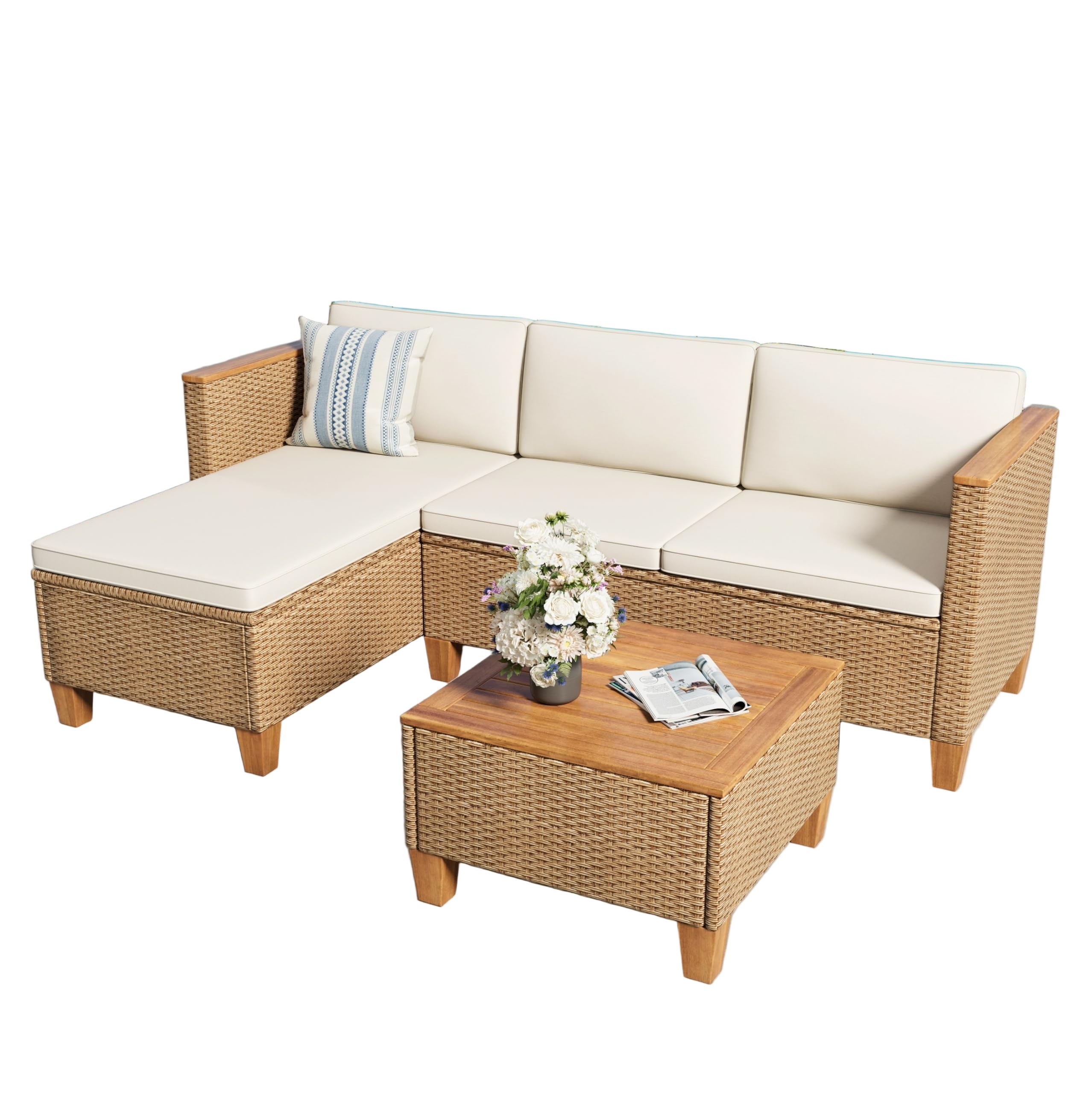 Patio Wicker Furniture Set, 3 Piece All-Weather Rattan Outdoor Conversation Set
