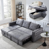 Sectional Sleeper Sofa with Pull Out Bed Storage, Queen Size 91 inches Sofa Bed