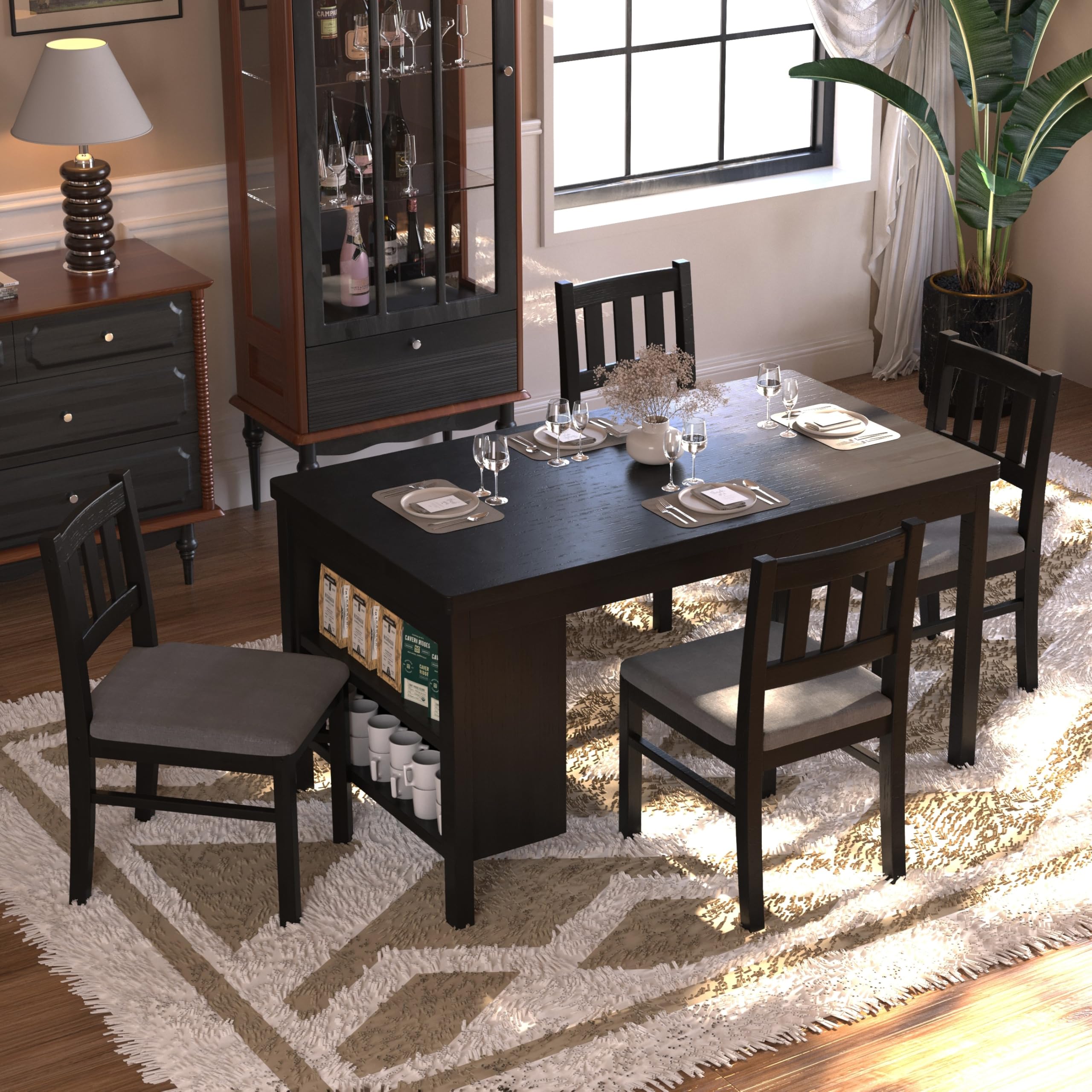 Dining Chairs Set of 4, Solid Wood Dining Room Kitchen Chairs with Padded Cushion