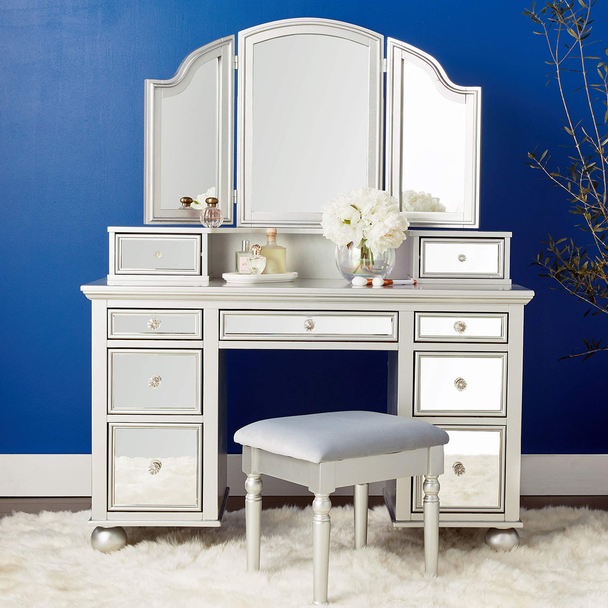 Tracy Silver Vanity with Stool