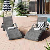 Outdoor Wicker Chaise Lounge Set of 2, Patio Rattan Furniture Reclining Chair Set