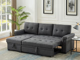 Lucca 84" W Dark Gray Linen Reversible Sleeper Sectional Sofa with Storage Chaise