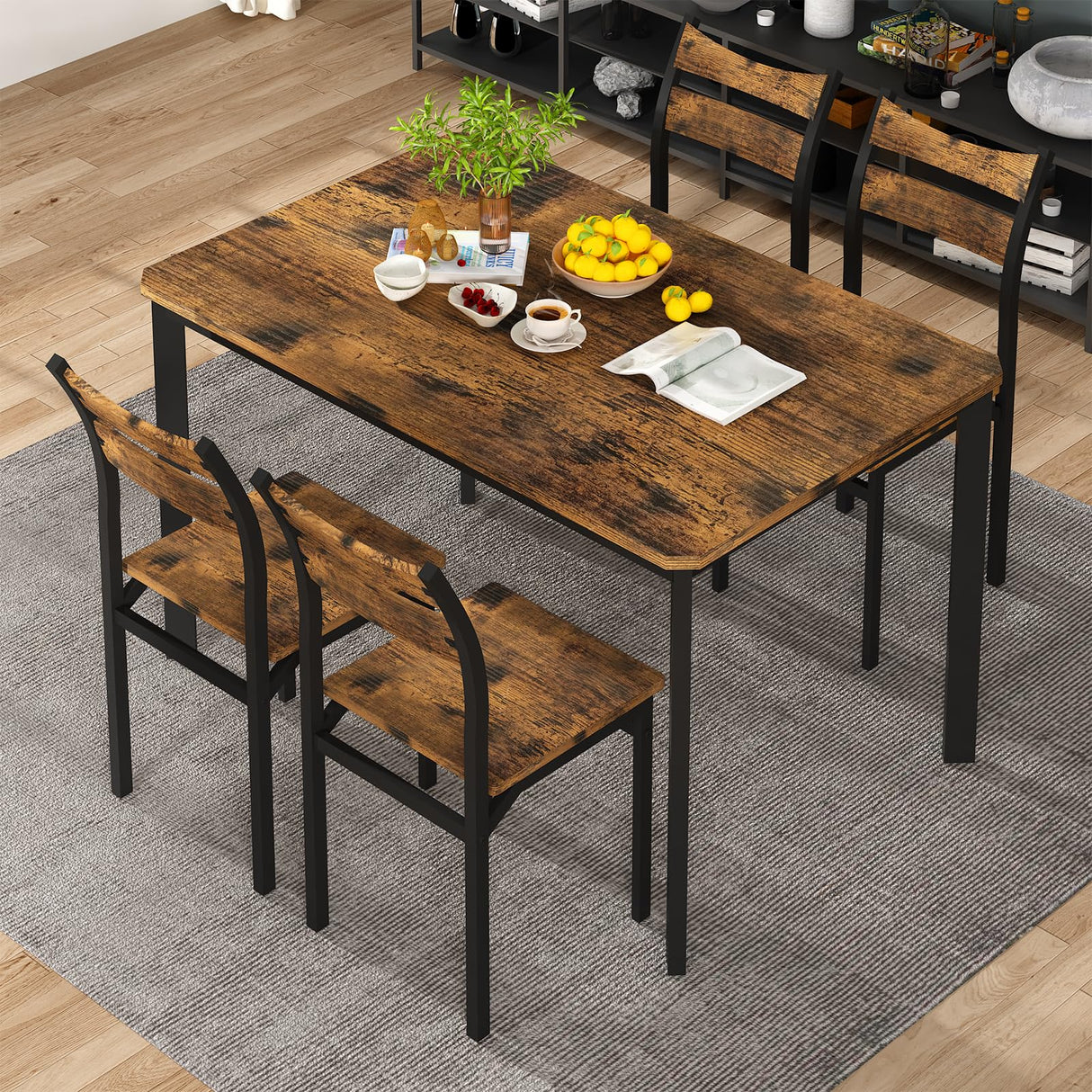 Dining Table Set for 4 Wood Kitchen Table Chairs Set of 4, Classics Dining Table and Chairs,