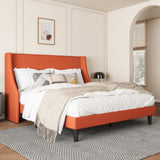 Upholstered Bed Frame Queen Size with Streamlined Wingback Headboard,