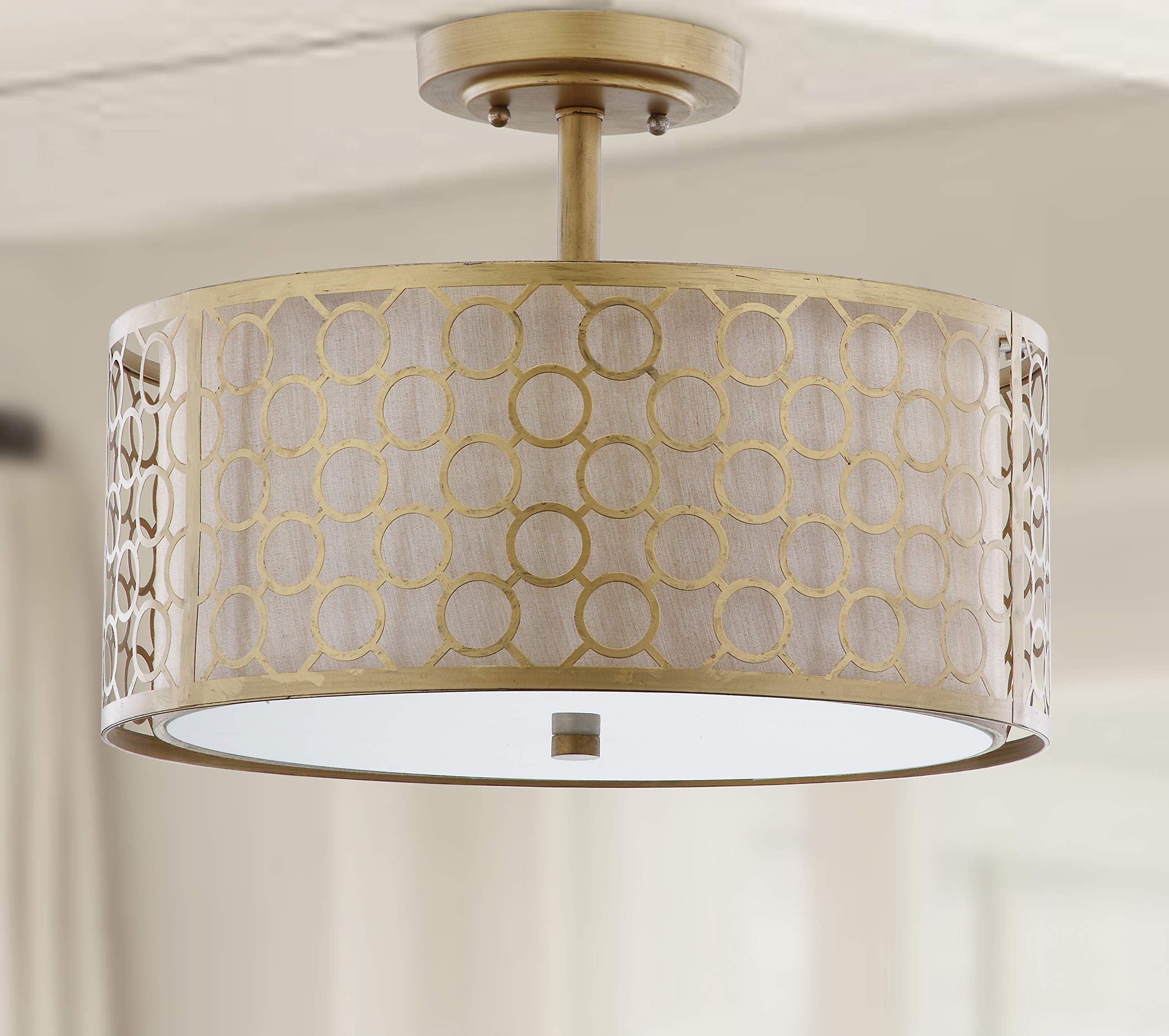 Lighting Collection Giotta Farmhouse Antique Gold 16-inch Diameter Semi Flush Mount Ceiling Light Fixture