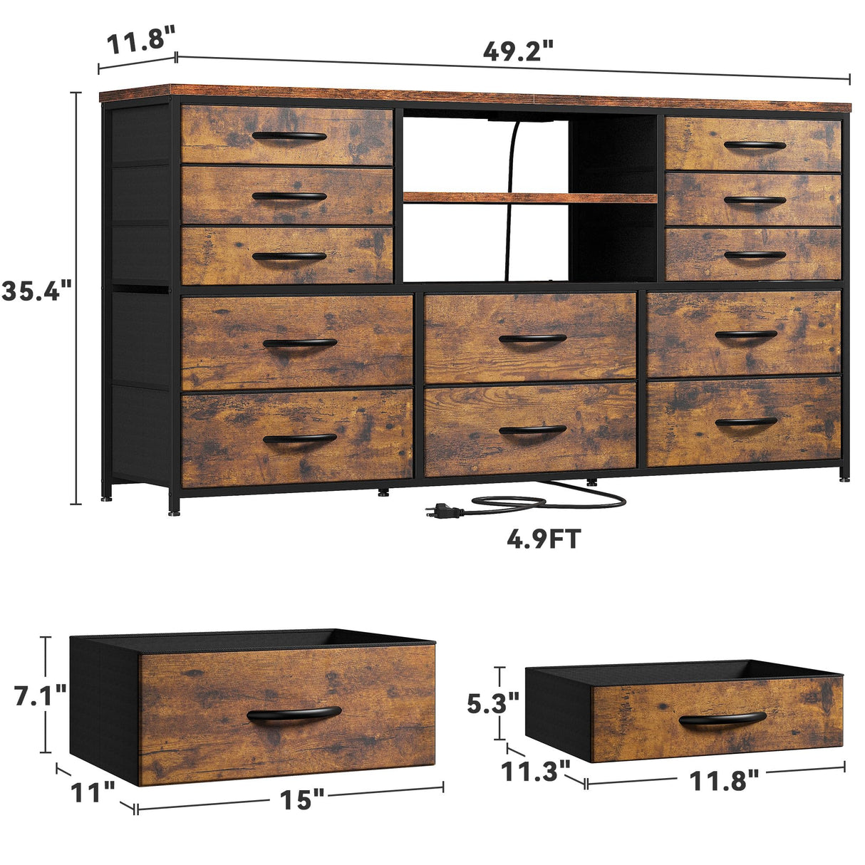 TV Stand Dresser for Bedroom with Power Outlet & LED Lights for 60''TV Stand