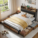 Full Bed Frame with Storage Drawers & Charging Station