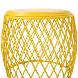 Bryony Indoor 19" Diameter Lattice Iron Side Table, Matte Yellow