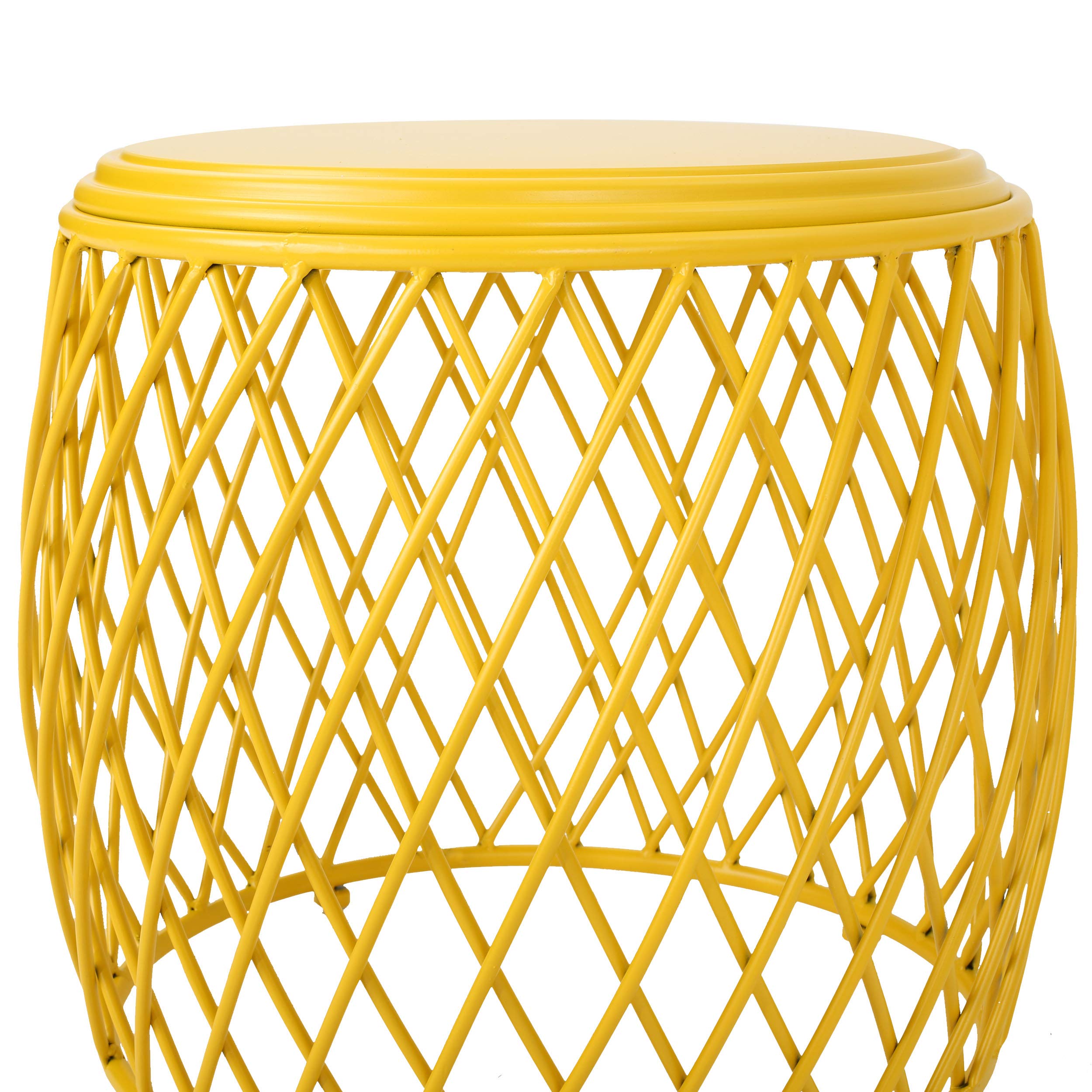 Bryony Indoor 19" Diameter Lattice Iron Side Table, Matte Yellow