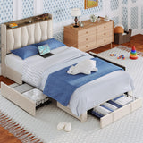 Twin Bed Frame with 3 Drawers, Upholstered Platform Bed with Storage Headboard