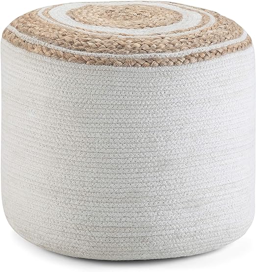 Serena 18 Inch Contemporary Round Braided Pouf in Dove Grey Cotton