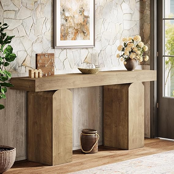 63" Farmhouse Console Table with Arched Pedestal Legs