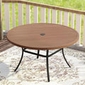 Metal Patio Dining Table for 4, 42" Walnut Wood-Like Outdoor Round Table