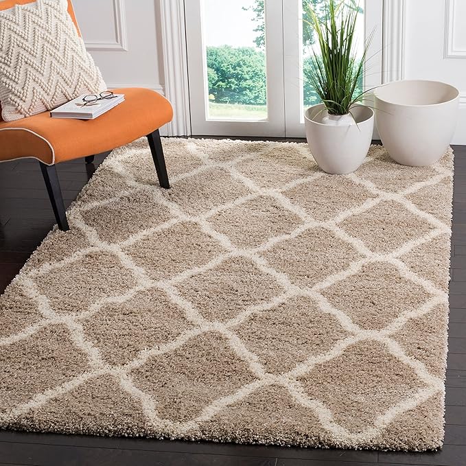 Hudson Shag Collection 9' Square Grey/Ivory SGH283B Moroccan Trellis Non-Shedding