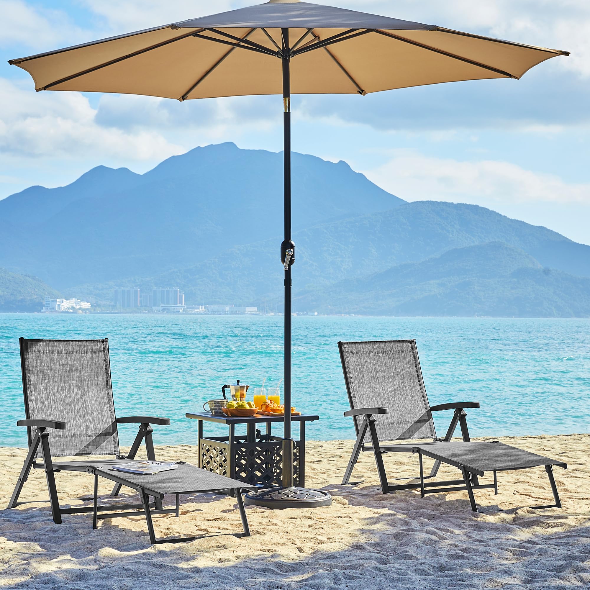 Outdoor Folding Chaise Lounge Set of 2 Patio Reclining Chairs w/Adjustable 7-Position
