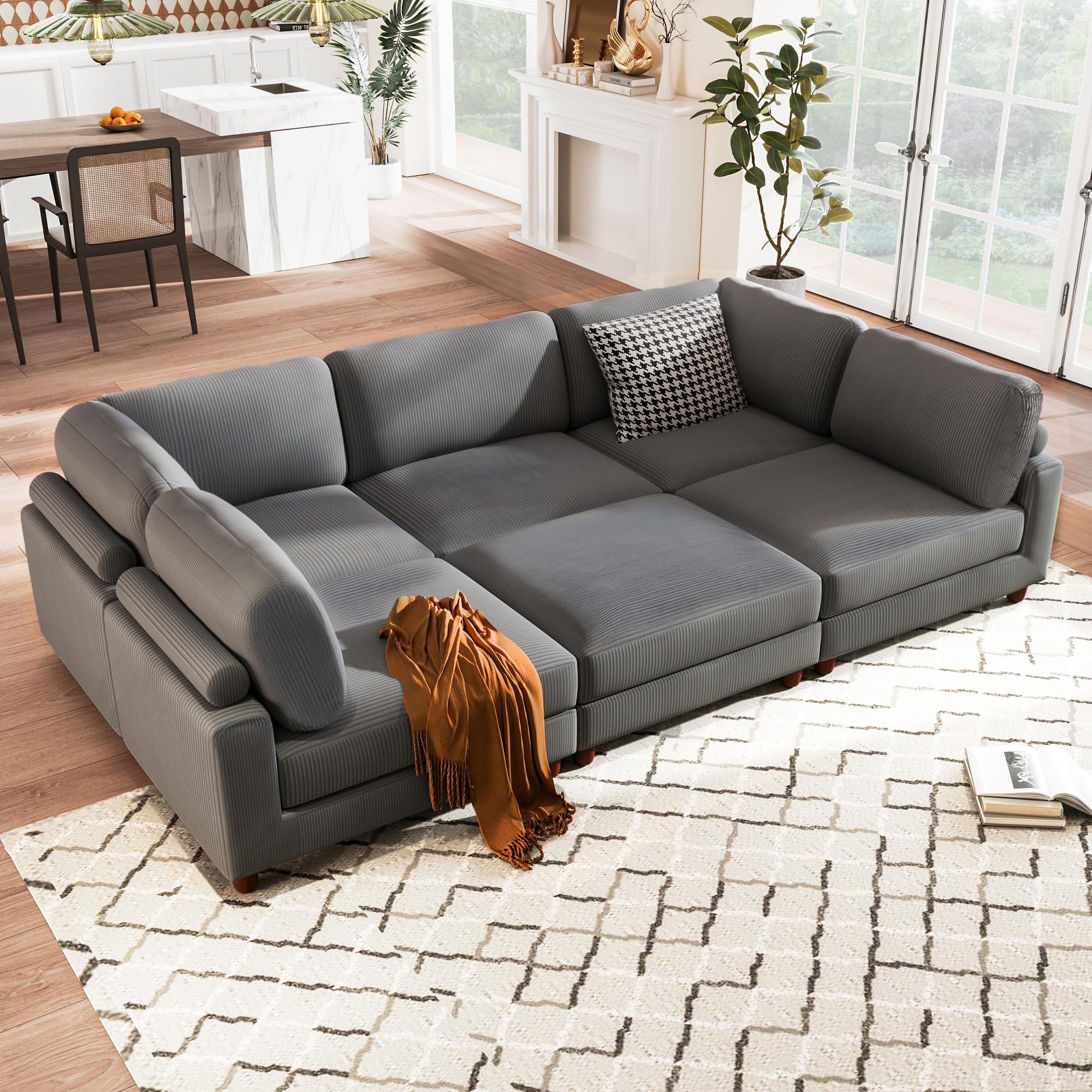 Convertible Modular Sectional Sofa with Movable Ottomans