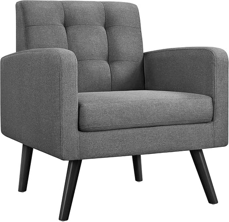 Century Accent Chairs, Modern Upholstered Living Room Chair, Cozy Armchair Button Tufted Back and Wood Legs for Bedroom/Office/Cafe, Navy Blue