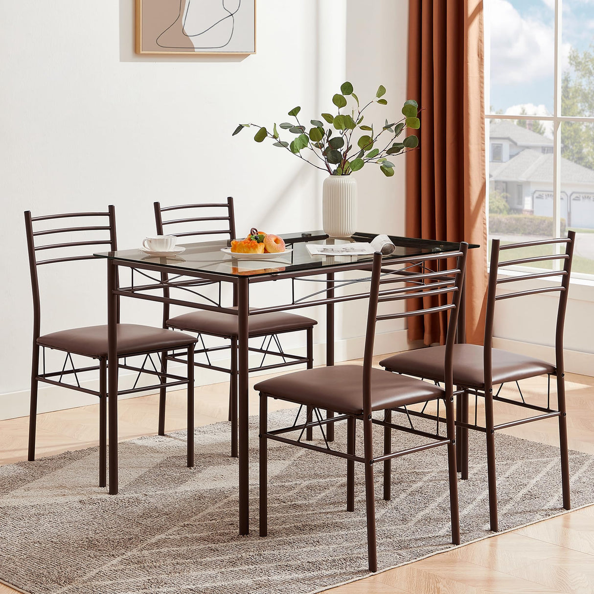 Kitchen Dining Room Table and Chairs [4 Placemats Included] 5-Piece Dinette Sets