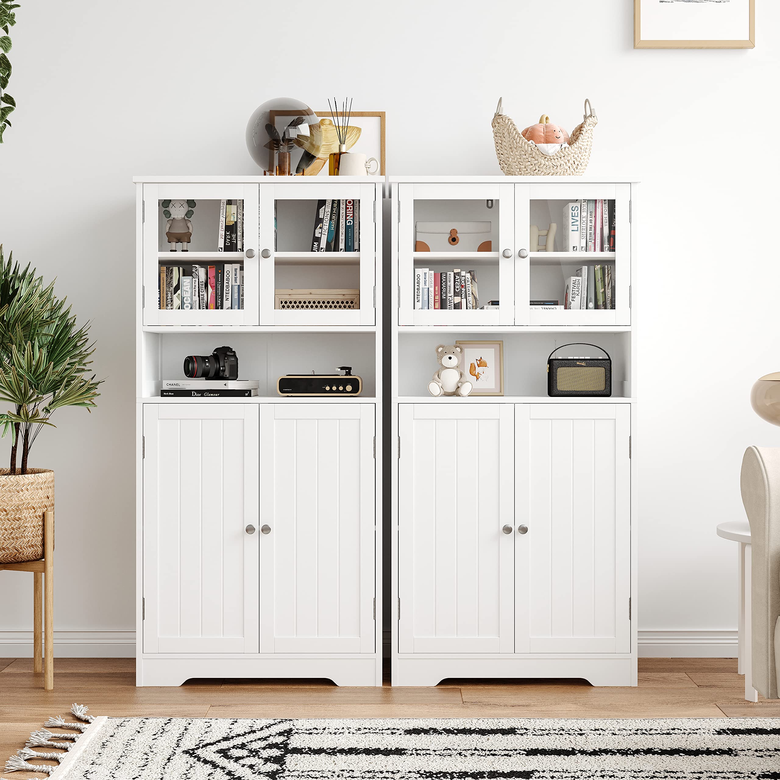 Bathroom Cabinet with Open Shelf, Large Pantry Cabinet with Doors