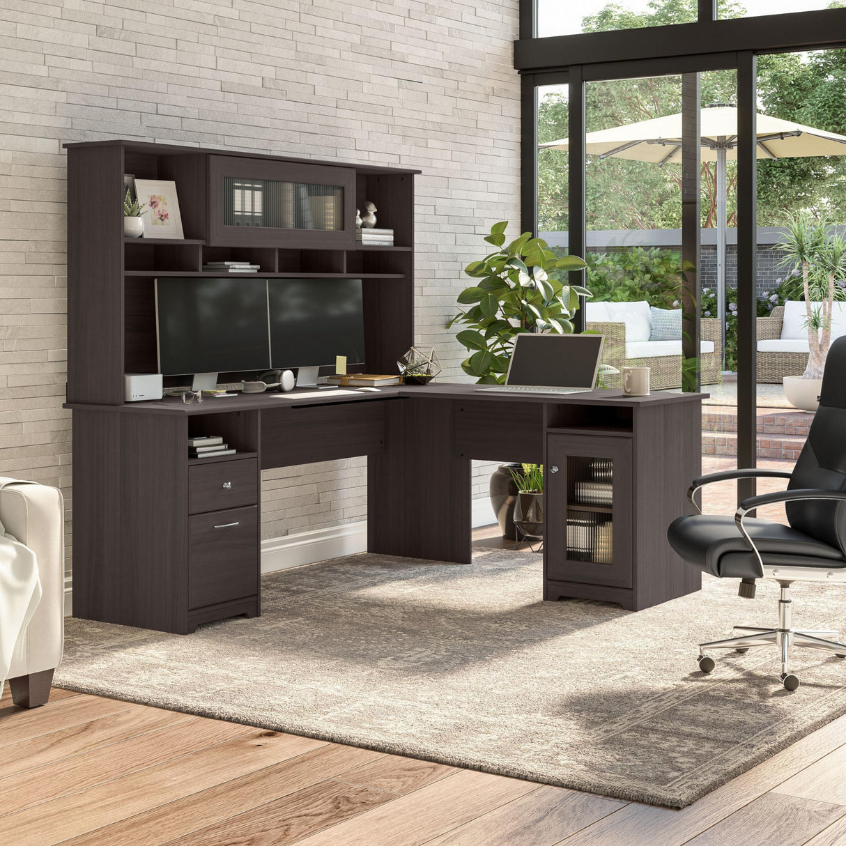 Cabot L Shaped Computer Desk with Hutch and Storage, 72W, Heather Gray