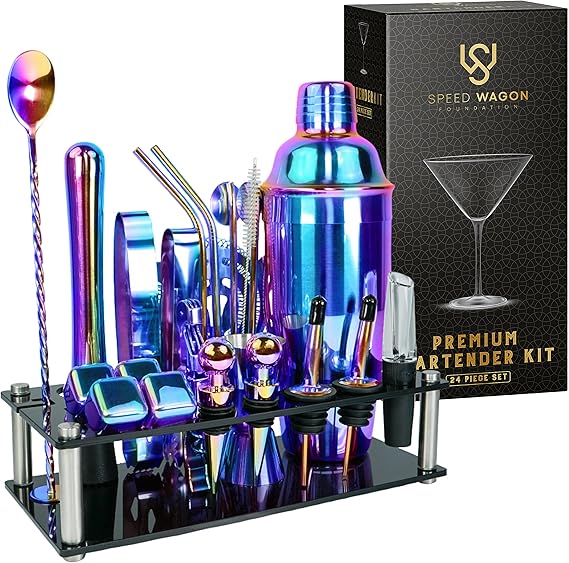 Mixology Bartender Kit – 24 Piece Gun Metal Cocktail Shaker Set w/Stand – Essential Home