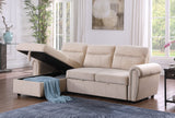 Ashton Beige Velvet Fabric Reversible Sleeper Sectional Sofa Chaise