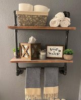 Industrial Pipe Shelving Bathroom Floating Shelves Wall Mounted, 2 Tier 24 inch Rustic Wood Shelf