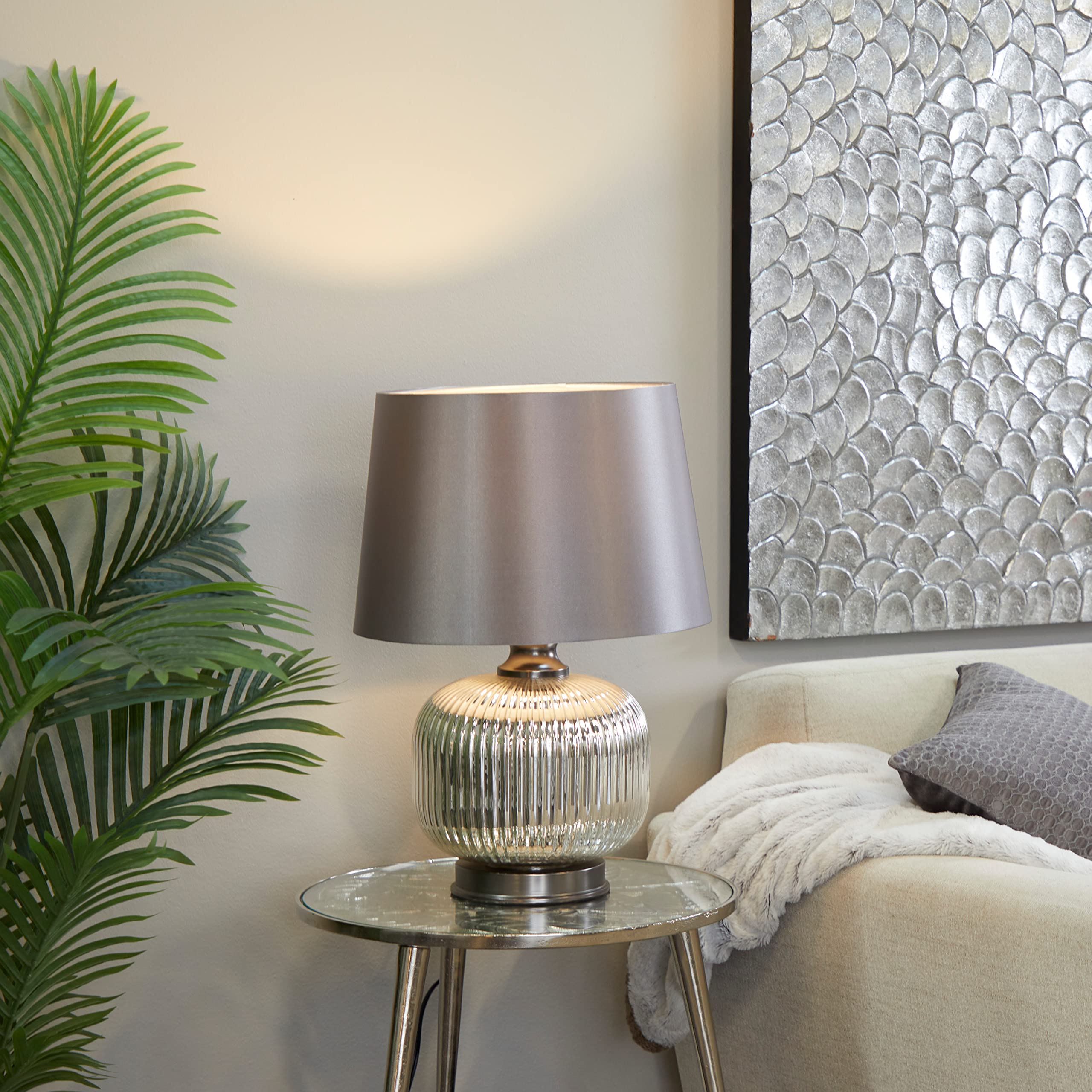 Glass Table Lamp, 15" x 15" x 21", Silver