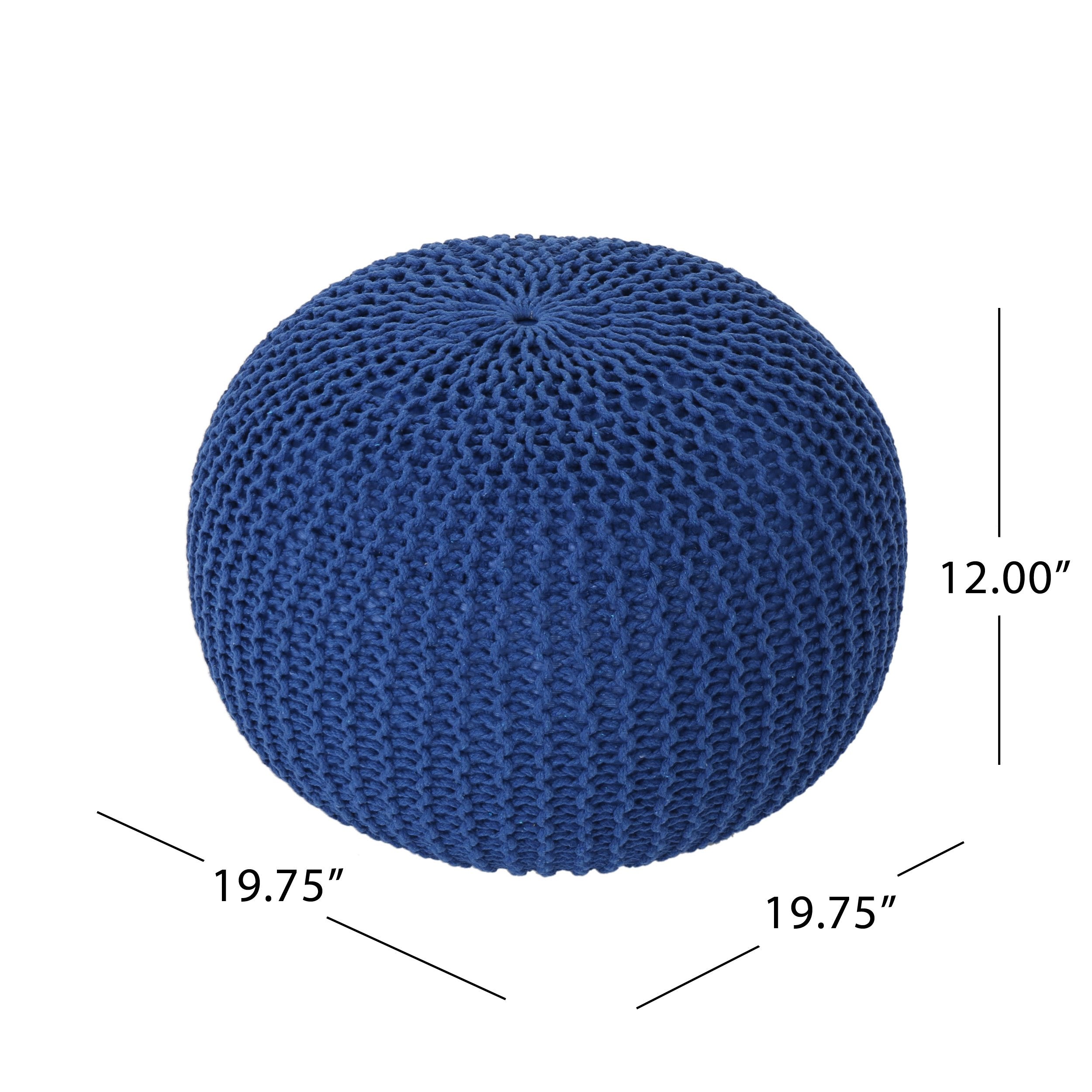 Christopher Knight Home Belle Knitted Cotton Pouf, Navy