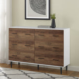 Walker Edison Mila Modern 6 Drawer Storage Buffet, 52 Inch, White and Rustic Oak