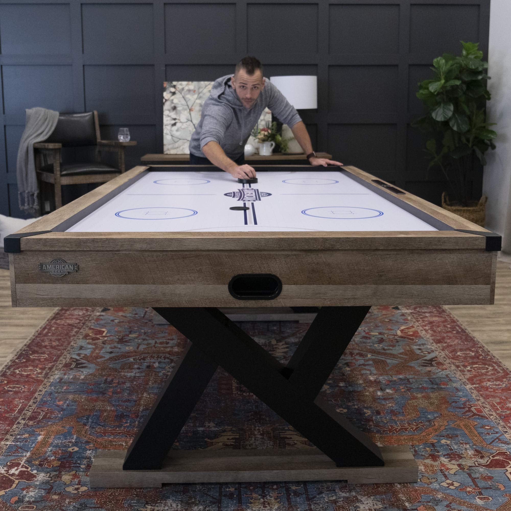 Kirkwood 84” Air Powered Hockey Table with Rustic Wood Finish, K-Shaped Legs