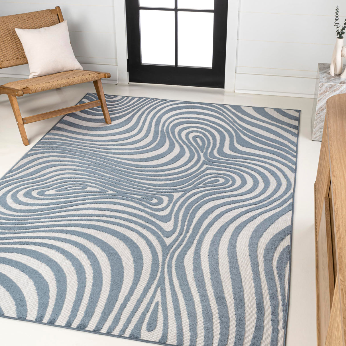 SCN103E-5 Maribo High-Low Abstract Groovy Striped Dark Blue/Cream 5 ft. x 8 ft