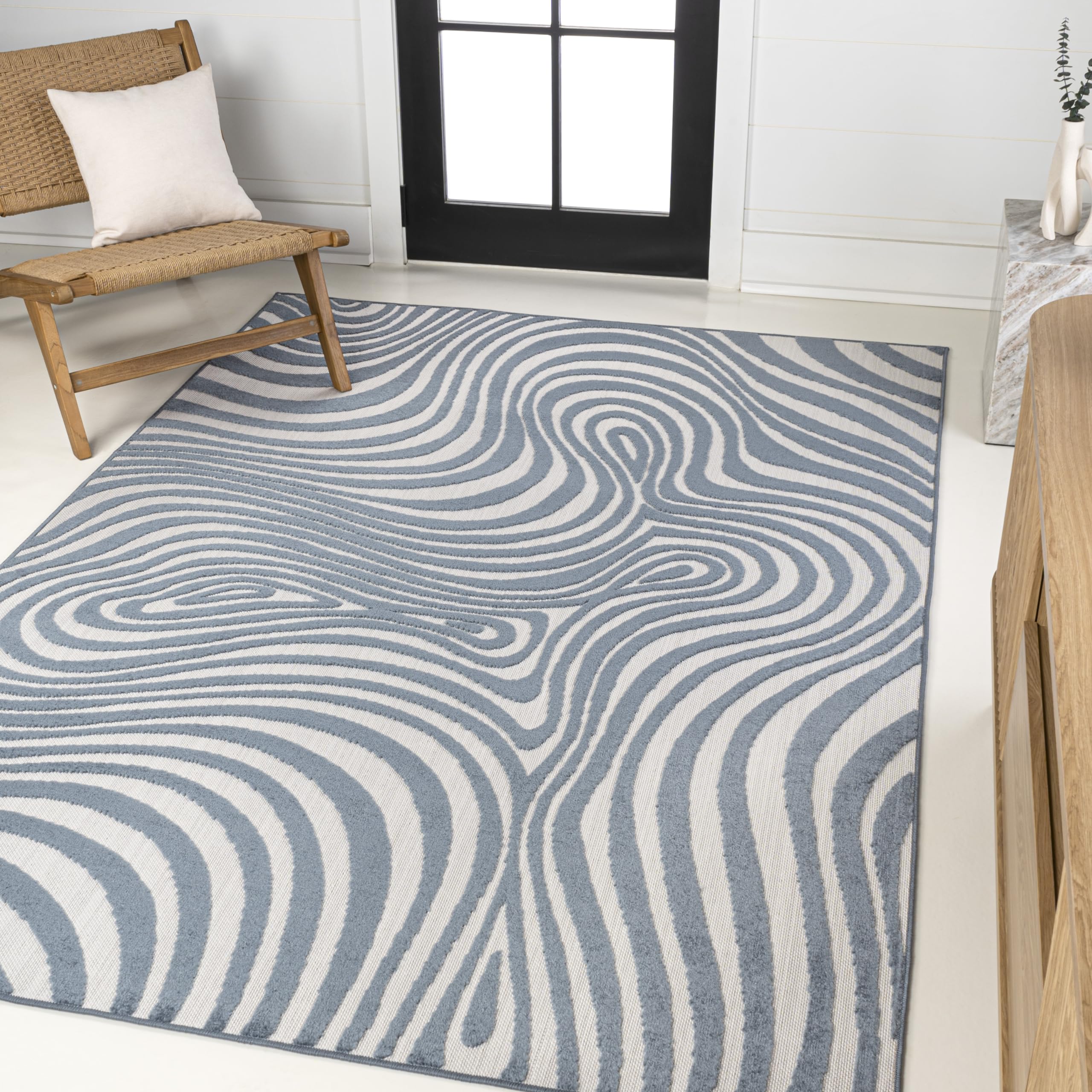 SCN103E-5 Maribo High-Low Abstract Groovy Striped Dark Blue/Cream 5 ft. x 8 ft