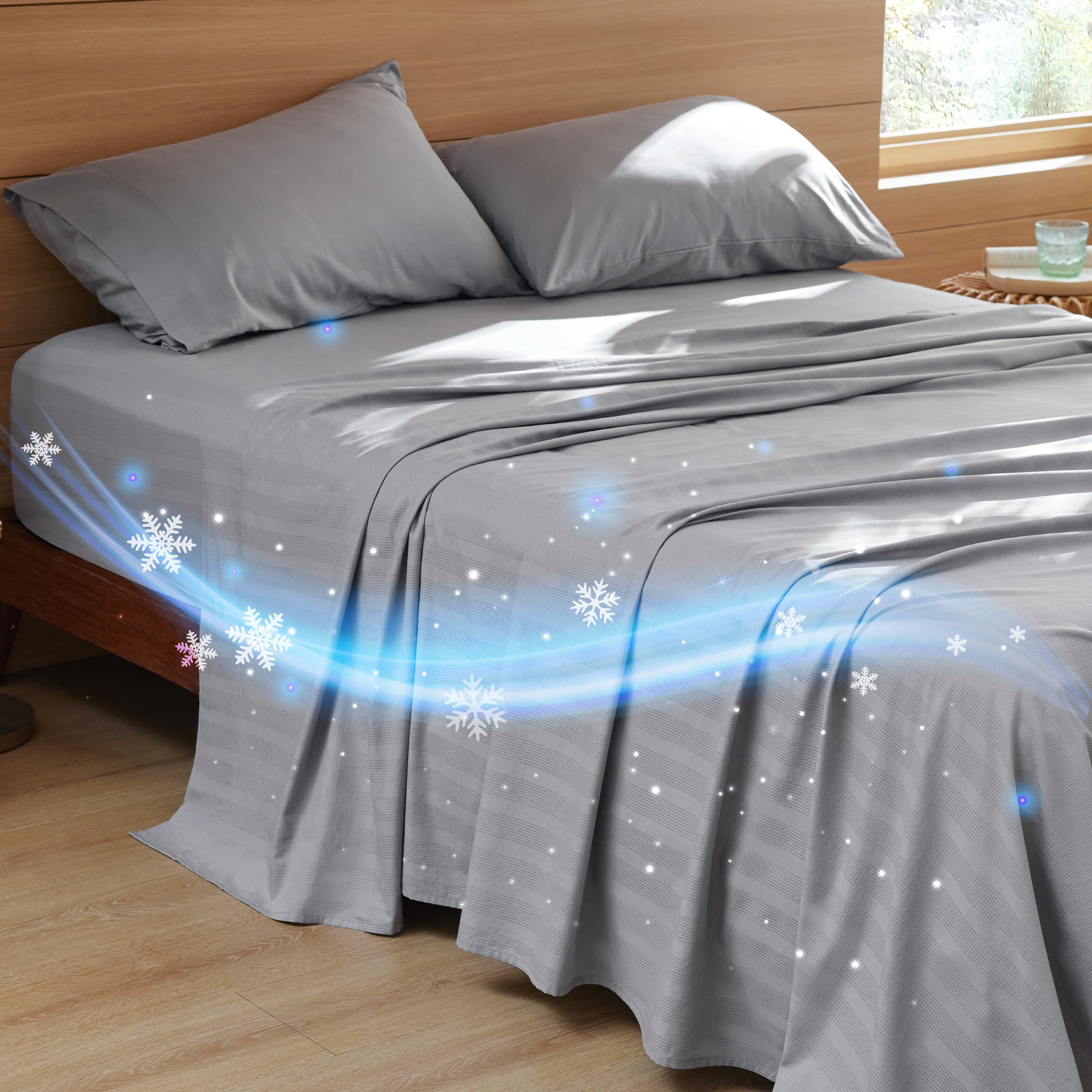 Cooling Sheets for Hot Sleeper, Lyocell Cotton Queen Size Sheets, Temperature Regulating