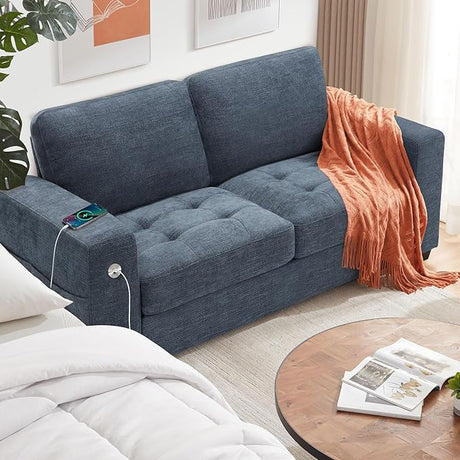 Sofa 70 Inch Loveseat with USB/Type-C Charging Port & Side Pocket, Comfy Modern 2-Seats Sofa for Living Room & Bedroom, Removable Medium Firm Sofa Cushion, Breathable Chenille Fabric, Grey