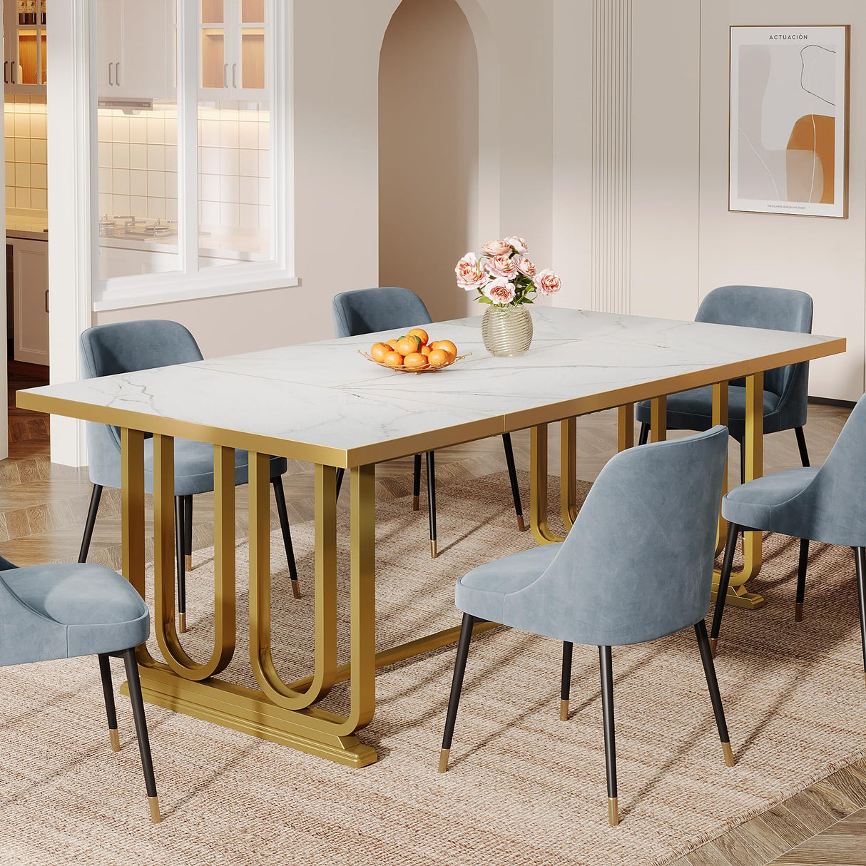 Modern Dining Table for 6-8, 70.87" Rectangle Kitchen Table, Wood Dining Room Table