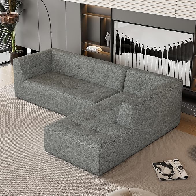 L-Shape Sectional Sofa Set, Modern 6-seat Velvet Fabric Couch