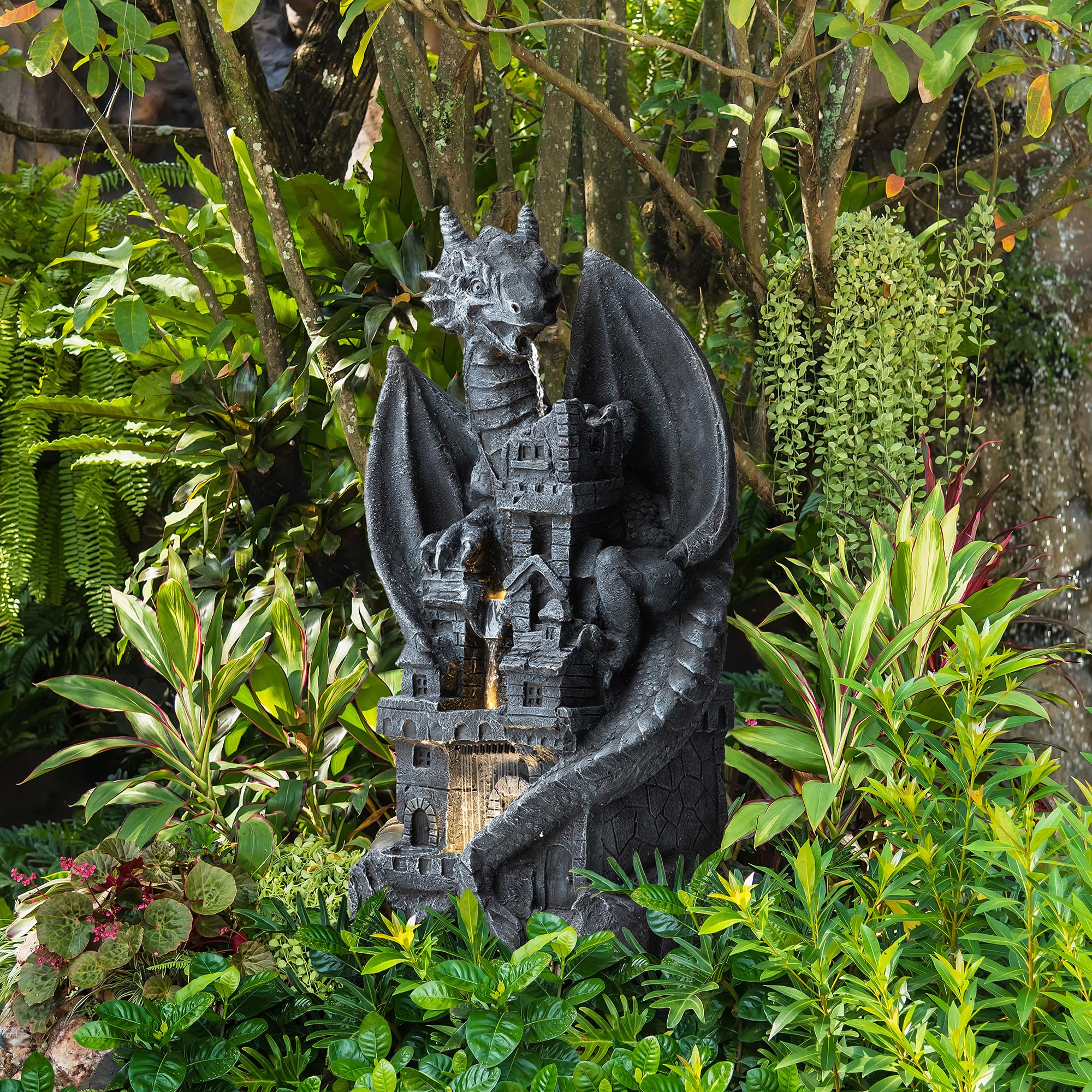 4-Tiered Cascading Outdoor Water Fountain for Garden Patio Yard Mystical Gothic