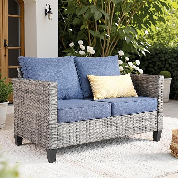 Patio Sofa All Weather Outdoor Furniture Loveseat Couch High Back Wicker