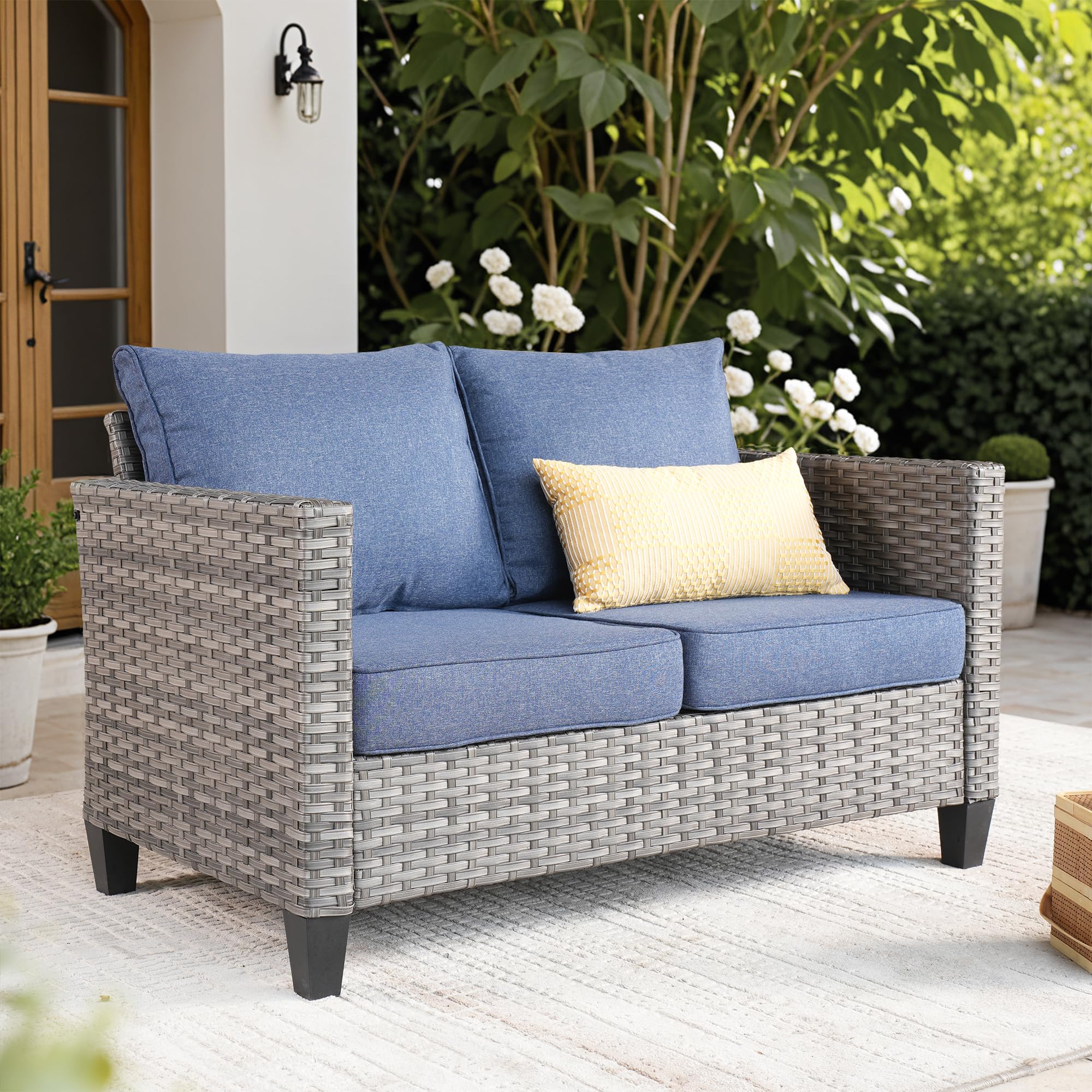 Patio Sofa All Weather Outdoor Furniture Loveseat Couch High Back Wicker