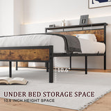 Full Size Bed Frame with Headboard Storage,Wood Bed Frame with Charging Station,