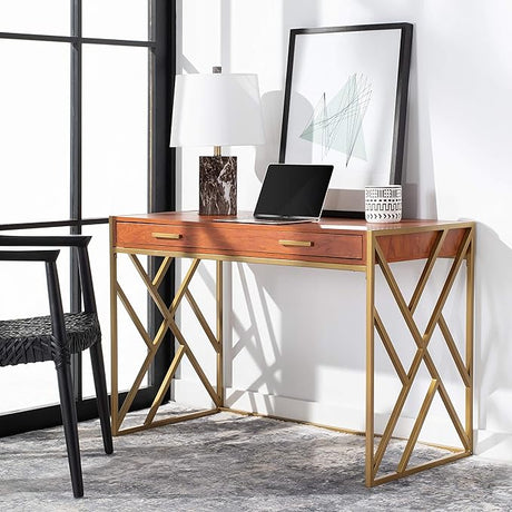 Home Office Elaine Modern White and Gold 1-drawer Desk