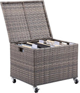 Rolling File Box - Storage Cabinet with Wheels - Weatherproof Rattan-Style Resin Deck Chest