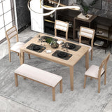 6, Rectangular Dining Table with Upholstered Chairs and Bench, 6-Piece Table Set for Dining Room and Kitchen, Retro Dining