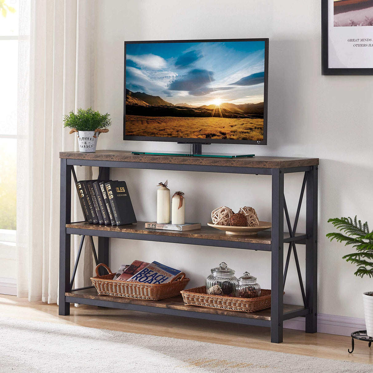 Industrial Sofa Console Table for Entryway, 3 Tier Foyer Table for Hallway