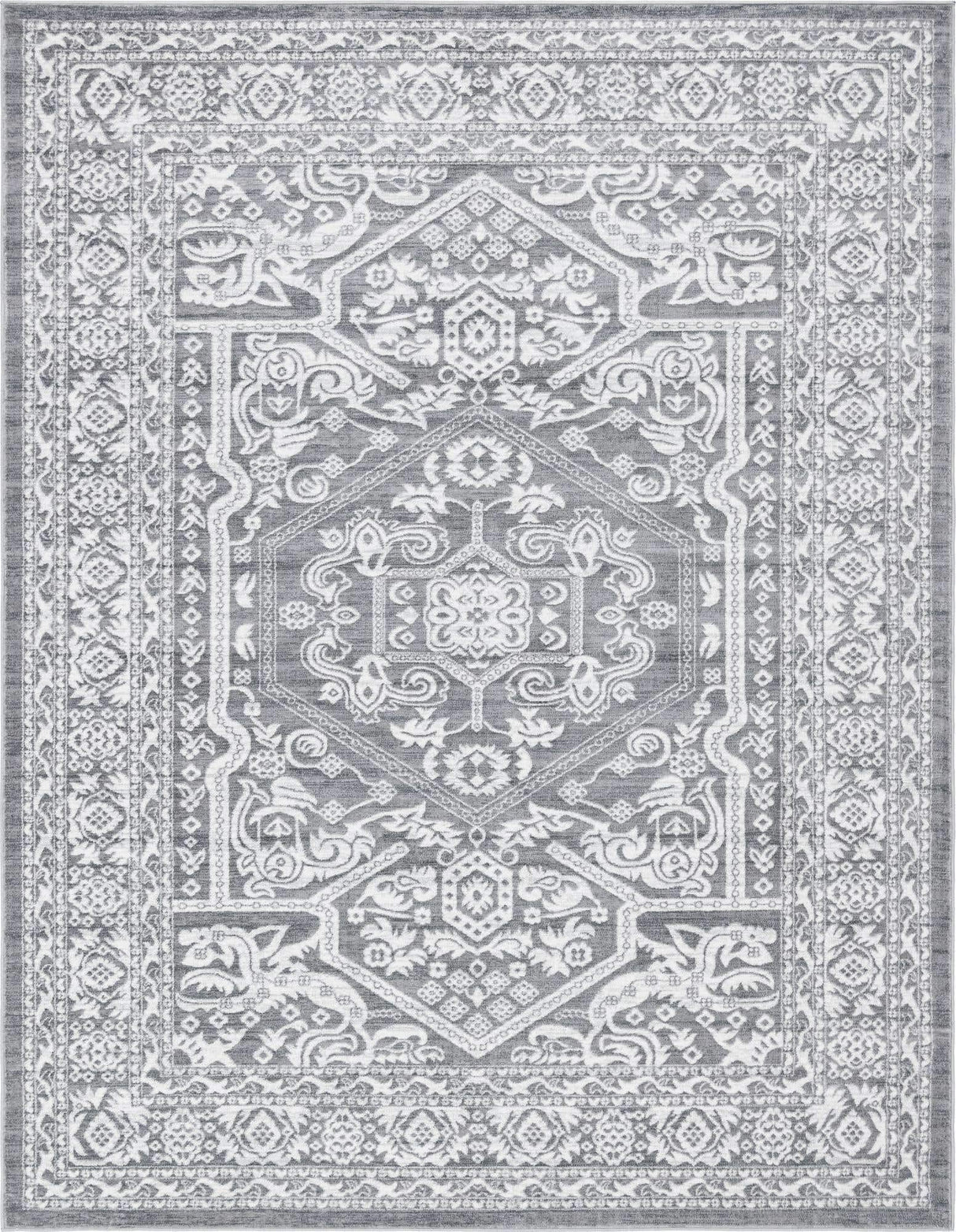 Unique Loom Boston Collection Area Rug - Medallion (9' x 12' 2" Rectangle, Gray/ Ivory)